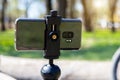 Phone on a tripod for outdoor video