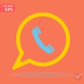 Phone vector icon. Contacts, call center sign isolated on orange background. Flat design style Royalty Free Stock Photo