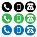 Phone vector icon set. Call illustration sign collection. Telephone symbol on white background. Royalty Free Stock Photo