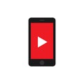Phone with video play button on the screen vector icon. Smartphone stream video symbol. Vector illustration EPS 10 Royalty Free Stock Photo