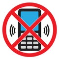 Phone warning stop sign icon. Push button telephone turn off