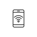 Phone Wi-Fi, icon in line design. Phone, Wi-Fi, wireless, connection, internet, signal, smartphone on white background