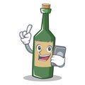 With phone wine bottle character cartoon