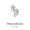 Phone with wire outline vector icon. Thin line black phone with wire icon, flat vector simple element illustration from editable Royalty Free Stock Photo