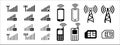 phone wireless internet data connection vector icon set. contains icon as wifi, tethering, data transfer, modulator demodulator, Royalty Free Stock Photo