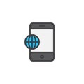 Phone world globe filled outline icon
