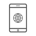 Phone world globe line icon, outline vector sign, linear style pictogram isolated on white. Royalty Free Stock Photo