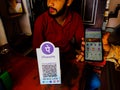phonepe online payment gateway bar code displayed on shop counter inside in india dec 2019