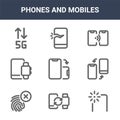 9 phones and mobiles icons pack. trendy phones and mobiles icons on white background. thin outline line icons such as back camera