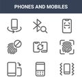 9 phones and mobiles icons pack. trendy phones and mobiles icons on white background. thin outline line icons such as vibrate, Royalty Free Stock Photo