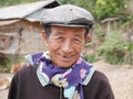 Phongsaly, Laos - november 2, 2019: portrait senior Akha man wearing traditional dress belonging to minority ethnic group living