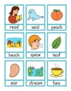 Phonics flashcards with -ea- spelling rule. Flash cards with phonics sound words