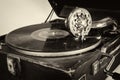 Phonograph with crank. Old gramophone Isolated on a white background