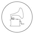 Phonograph Gramophone vintage Turntable for vinyl records icon in circle round outline black color vector illustration flat style Royalty Free Stock Photo