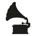 phonograph silhouette - LP vinyl gramophone recorder, black and white vector illustration isolated on white Royalty Free Stock Photo