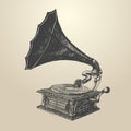 Phonograph vintage engraved illustration retro style