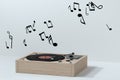 Phonograph with white background, plays music, 3d rendering