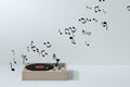 Phonograph with white background, plays music, 3d rendering