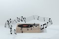 Phonograph with white background, plays music, 3d rendering