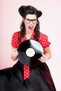 Phonography analogue record Girl pin-up retro Royalty Free Stock Photo