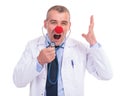 Phony doctor screaming in his stethoscope Royalty Free Stock Photo