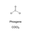 Phosgene, carbonyl dichloride, chemical formula and skeletal structure