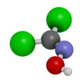 Phosgene oxime chemical weapon molecule. 3D rendering. Atoms are represented as spheres with conventional color coding: hydrogen Royalty Free Stock Photo