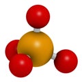 Phosphate anion, chemical structure. 3D rendering. Atoms are represented as spheres with conventional color coding: phosphorus (