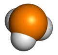 Phosphine phosphane, PH3 molecule. Used as reagent in chemistry and as fumigant in agriculture.