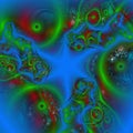 Phosphorescent green red playful forms stars swirls lights sky shapes fractal, abstract geometries, background