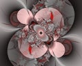 Red silver phosphorescent black hypnotic fractal, abstract flowery spiral shapes, background Royalty Free Stock Photo
