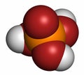 Phosphoric acid mineral acid molecule, 3D rendering. Used in fertilizer production, biological buffers, as food additive, etc.
