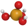 Phosphoric acid mineral acid molecule. Used in fertilizer production, biological buffers, as food additive, etc. Atoms are