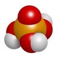 Phosphoric acid mineral acid molecule. Used in fertilizer production, biological buffers, as food additive, etc. Atoms are