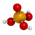 Phosphoric acid mineral acid molecule. Used in fertilizer production, biological buffers, as food additive, etc. 3D rendering.