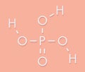 Phosphoric acid mineral acid molecule. Used in fertilizer production, biological buffers, as food additive, etc. Skeletal formula.