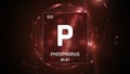 Phosphorus as Element 15 of the Periodic Table 3D illustration on red background Royalty Free Stock Photo