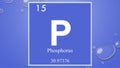 Phosphorus chemical element symbol on blue bubble background