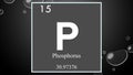 Phosphorus chemical element symbol on wide bubble background