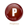 Phosphorus chemical letter. P element icon. Red glossy sphere. Vector science symbol. Royalty Free Stock Photo