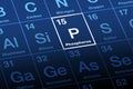 Phosphorus, with symbol P, on the periodic table of the elements Royalty Free Stock Photo