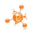 Phosphorus mineral in the form of atoms molecules orange glossy. Phosphorus icon 3D isolated on white background. Minerals