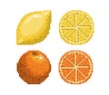 Pixel art orange and lemon icon, vector