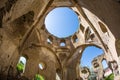 Photo of abandoned church in Devichi, Azerbaijan. Red brick orthodox old church ruins against a landscape. Abandoned Royalty Free Stock Photo