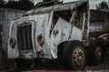 Black and White Abandoned Old Rusted Pickup Truck . Royalty Free Stock Photo