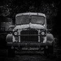 Black and White Abandoned Old Rusted Pickup Truck . Royalty Free Stock Photo
