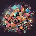 photo of Abstract hi-teck artwork mixed with buzzy geometric shapes for background