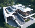 Ai generated Aerial view of a modern building with a unique staircase design Royalty Free Stock Photo