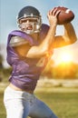 Portrait of african american football player on Quarterback Ready to Throw Ball Royalty Free Stock Photo