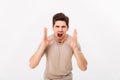 Photo of aggressive or irritated man screaming on camera while l Royalty Free Stock Photo